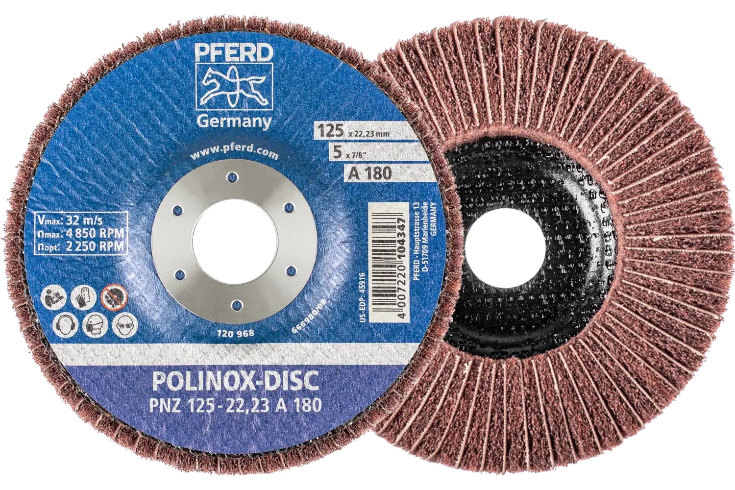 Picture of Pferd Polinox® Fibre-backing disc, 5" x 3/4 x 7/8, Interleaved, 180 Grit, Aluminum oxide
